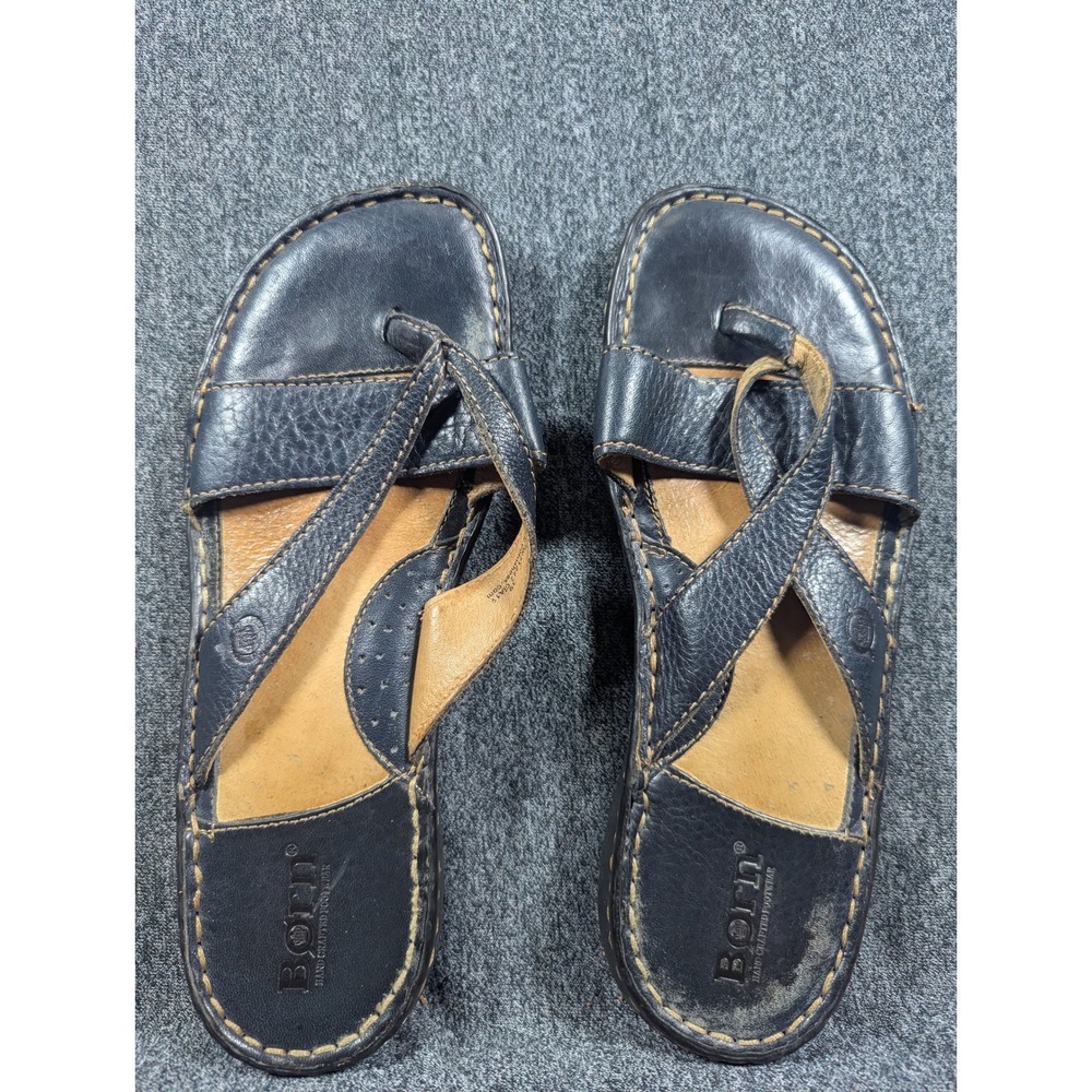 Born Womens Leather Thong Sandals Blue Strappy Comfort Slides Size 8